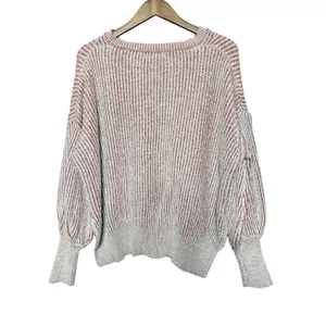 Mod On Trend Sweater Women M Pink Rib Balloon Sleeve High Low Cotton Excellent thumbnail 2