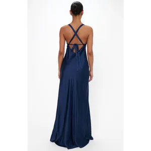 Show Me Your Mumu Anderson Maxi Dress in Midnight Navy Luxe Satin XXS thumbnail 7