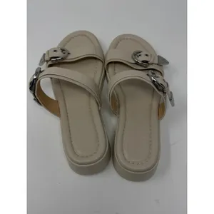 Frye Western Double Buckle Platform Slide Sandal Beige Leather Women Size 8 thumbnail 10