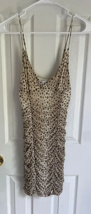 Urban Outfitters Beige Polka Dot/Animal Print Ruched Mini Dress thumbnail 1