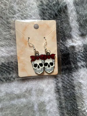 Set of 3 Assorted Gothic Skull and Coffin Enamel Dangle Earrings thumbnail 5