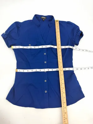 Express Blouse Women’s XS Cobalt Blue Essential Stretch Button Up Preppy Top thumbnail 7
