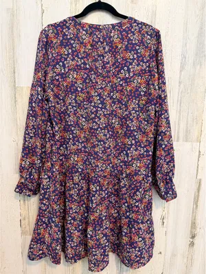 Time and Tru Floral Tiered Dress Women’s L 12-14 Long Sleeve Navy Boho thumbnail 12