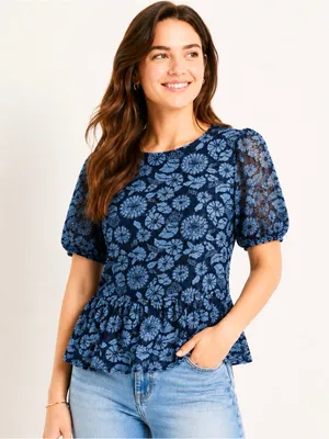 Anthropologie Dolan Left Coast Collection Sheer Floral Lace Peplum Blouse‎ Large thumbnail 1