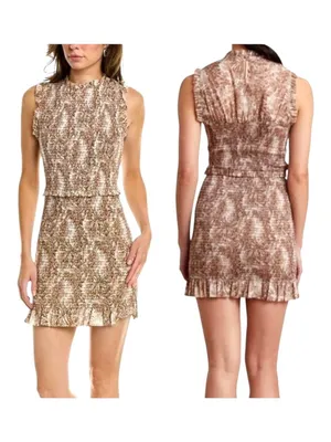 Bec + Bridge Brown And Ivory Cotton Smocked Toile Print Gloria Mini Dress Size 2 thumbnail 2