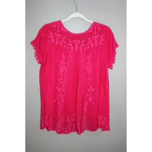 Johnny Was Tunic Top Womens L Pink Great Embroidered Crochet Rayon C17318-2 thumbnail 4