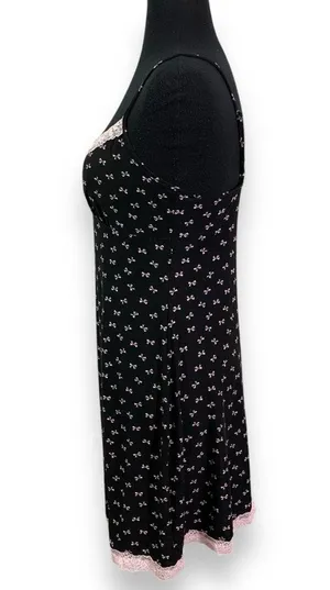 Apt. 9 Intimates Black and Pink Lace Bow Print Coquette Mini Slip Dress thumbnail 6