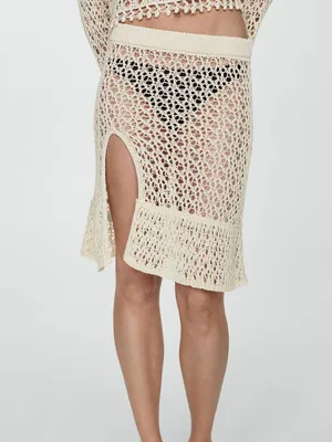 Mango MNG - NWT Ivory off white cream knit Crochet Cover-Up Skirt Swim thumbnail 2