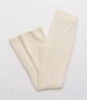 Aerie White Ribbed Flare Pants thumbnail 4