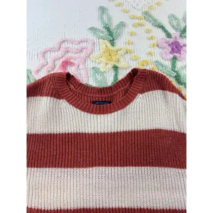 American‎ eagle Striped Knit Sweater Coral White Oversized Casual Cozy Top M thumbnail 4