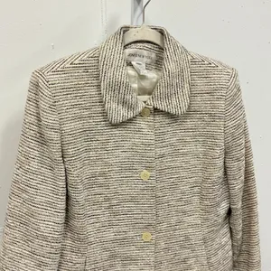 Vintage Jones New York Women's Wool Blend Tweed‎ Blazer Jacket Cream Black Sz 12 thumbnail 4