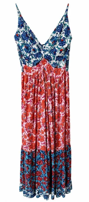 918 Angie XL Floral Patchwork Boho Midi Dress thumbnail 1
