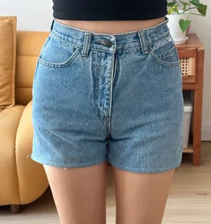 Blue high waisted denim shorts Size 24 thumbnail 3