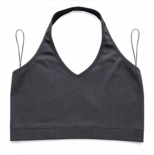 Garage Gray Ribbed Halter Crop Top Bralette Size Large Y2K Stretch thumbnail 1