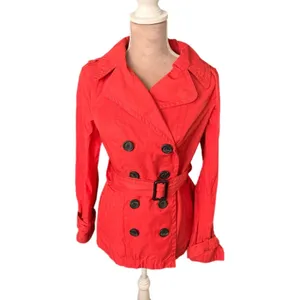 St. John's Bay Womens Sz S Orange Trench Coat Belted Pea Coat Lightweight Cotton thumbnail 2