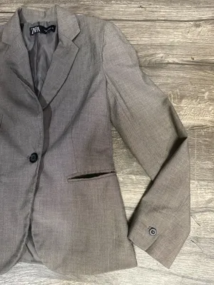 ZARA Women’s Gray Taupe One Button Fitted Blazer Size 2 thumbnail 5