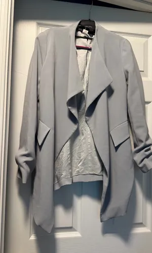 Zara Basic Collection Medium- Light Gray Blue Open-Front Drape Blazer thumbnail 1