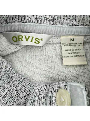 Orvis Heather Gray Pullover Button Mock Neckline Velvet Trim Cozy Comfy Medium thumbnail 4