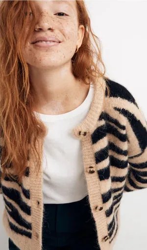 Madewell Deville Cardigan‎ Sweater in Tiger Stripe Size XXS Alpaca Wool Blend thumbnail 1