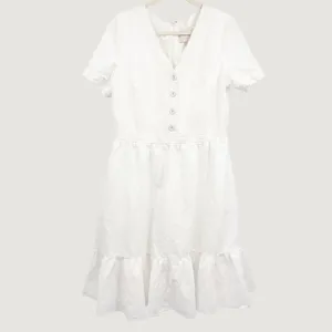 Gal Meets Glam Womens Angela White Linen Cotton Cottagecore Ruffle Dress Size 16 thumbnail 3