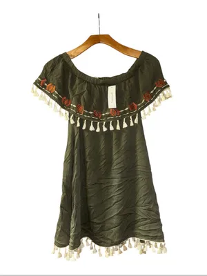 miami Olive Strapless Tassel Embroidered Swing Dress thumbnail 2