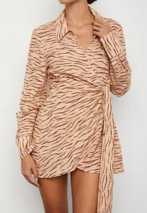 Onia Printed Dress cotton animal wrap shirt mini womens Orange small resortwear thumbnail 1