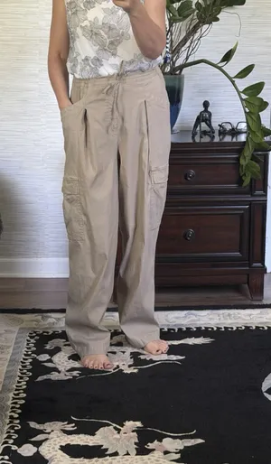 Athleta Women’s S Beige Linen Blend Wide Leg Cargo Pants thumbnail 7