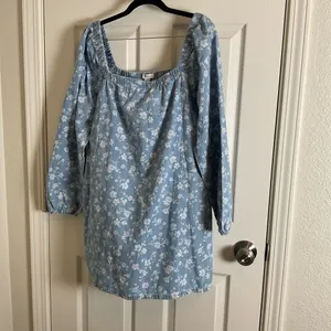 Forever 21 Women Square Neckline Floral Print Mini Dress, Blue/White Combo M thumbnail 2