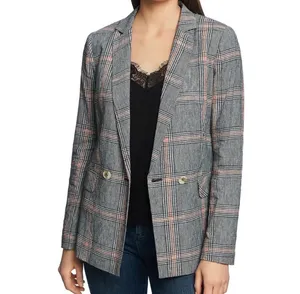 CLEARANCE! Gray Bershka Plaid Long Linen Blend Blazer Size S EUC thumbnail 8