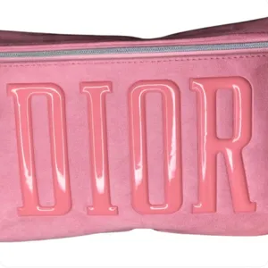 DIOR Logo Embossed Pink Sueded Top Zipper Clutch NWOT thumbnail 7