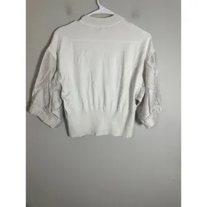 Club Monaco Womens White Mixed Media‎ Puff Sleeve Mock Neck Sweater Small S/P thumbnail 7