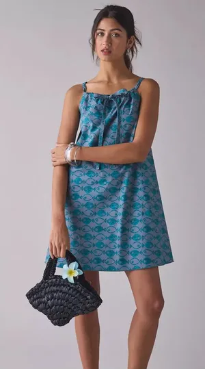 NWT BDG Eva Tie-Front Ruched Strap Trapeze Mini Dress xs relaxed fit thumbnail 1