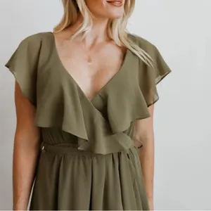 Baltic Born Womens Katya Ruffle Maxi Dress | Dusty Olive In Green XS thumbnail 4