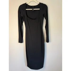 Skims Smooth Layers Square Neck Long Sleeve Midi Dress Obsidian S New $108 thumbnail 3