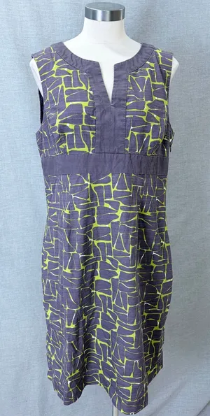Boden Purple Lime Geometric Mosaic Shift Dress 10 Mod‎ Workwear V-Neck thumbnail 1