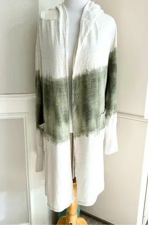 Theo & Spence Ivory and Green Hooded Cardigan Duster Small thumbnail 1
