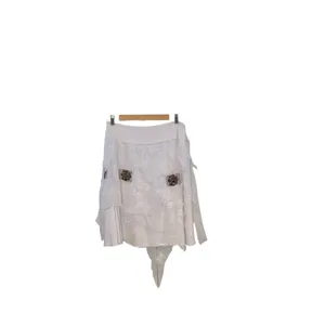 Banana USA Asymmetrical White Sheer Beaded Sequin floral Skirt Boho Fairy core thumbnail 9