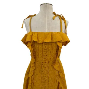 Majorelle Mara Eyelet Ruffle Mini Dress Mustard Yellow Tie Strap Size‎ Small thumbnail 4