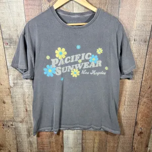 PacSun Grey Floral Pacific Sunwear Los Angeles Graphic Retro T-Shirt Large thumbnail 1