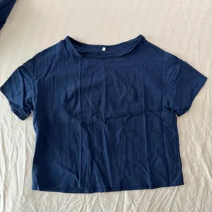 Women's 2 Piece Navy Blue Gauze Linen Like Top and Wide Leg Capri Pants Size M thumbnail 3