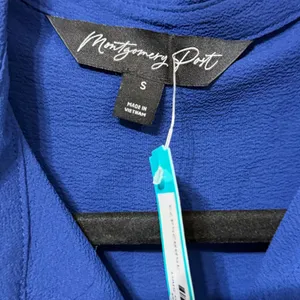 Montgomery Post Womens Royal Blue Twist Front Roll Tab Sleeve Blouse‎ Small thumbnail 5