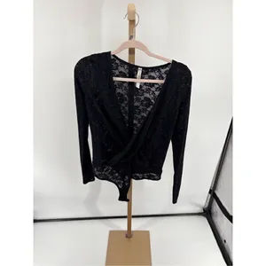 Free People Intimately Lace Wrap Bodysuit Black Long Sleeve Thong M thumbnail 6