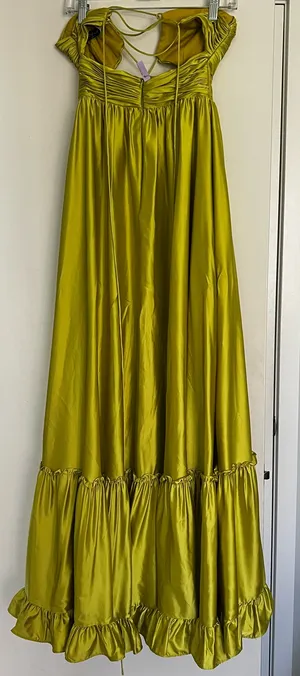 Mac Duggal Gown 68486 Women’s Green Ruched Tiered Criss-Cross Spaghetti Strap thumbnail 4