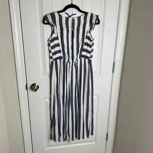 Seraphine maternity blue striped ruffle midi dress size 4 US comfy summer‎ thumbnail 6