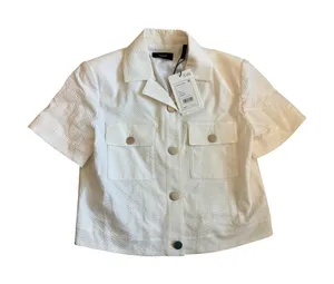 Theory Short Sleeve‎ Cropped Jacket 4 White Seersucker Button Up O0304101 thumbnail 1