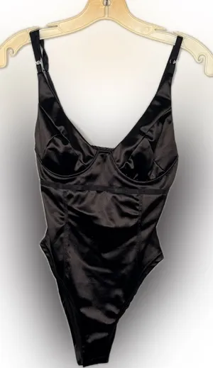 Black Satin Bodysuit with Underwire Cups thumbnail 1