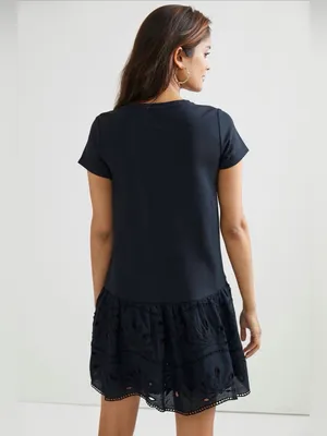 ANTHROPOLOGIE Maeve Black Flounced Eyelet Mini Shift Dress Size S thumbnail 3