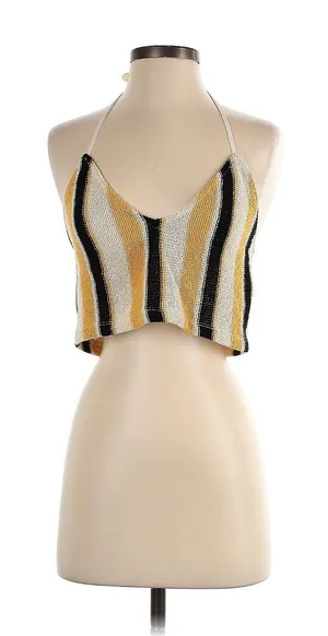 Zara Womens Crop Top Striped Vneck Rustic Halter Boho Sleeveless Crochet Y2K S thumbnail 1