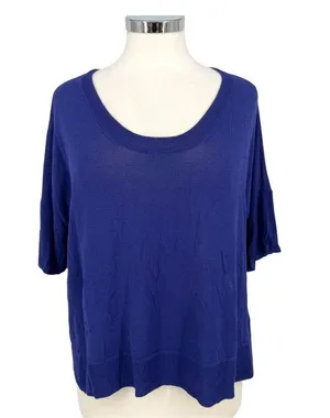 Wilfred Blue Knit Short Sleeve Side Slit Top Size Large Minimalist Casual Chic thumbnail 1