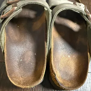 Birkenstock Arizona Two Strap Buckle Sandals Taupe Metallic Slides Womens 35 thumbnail 5